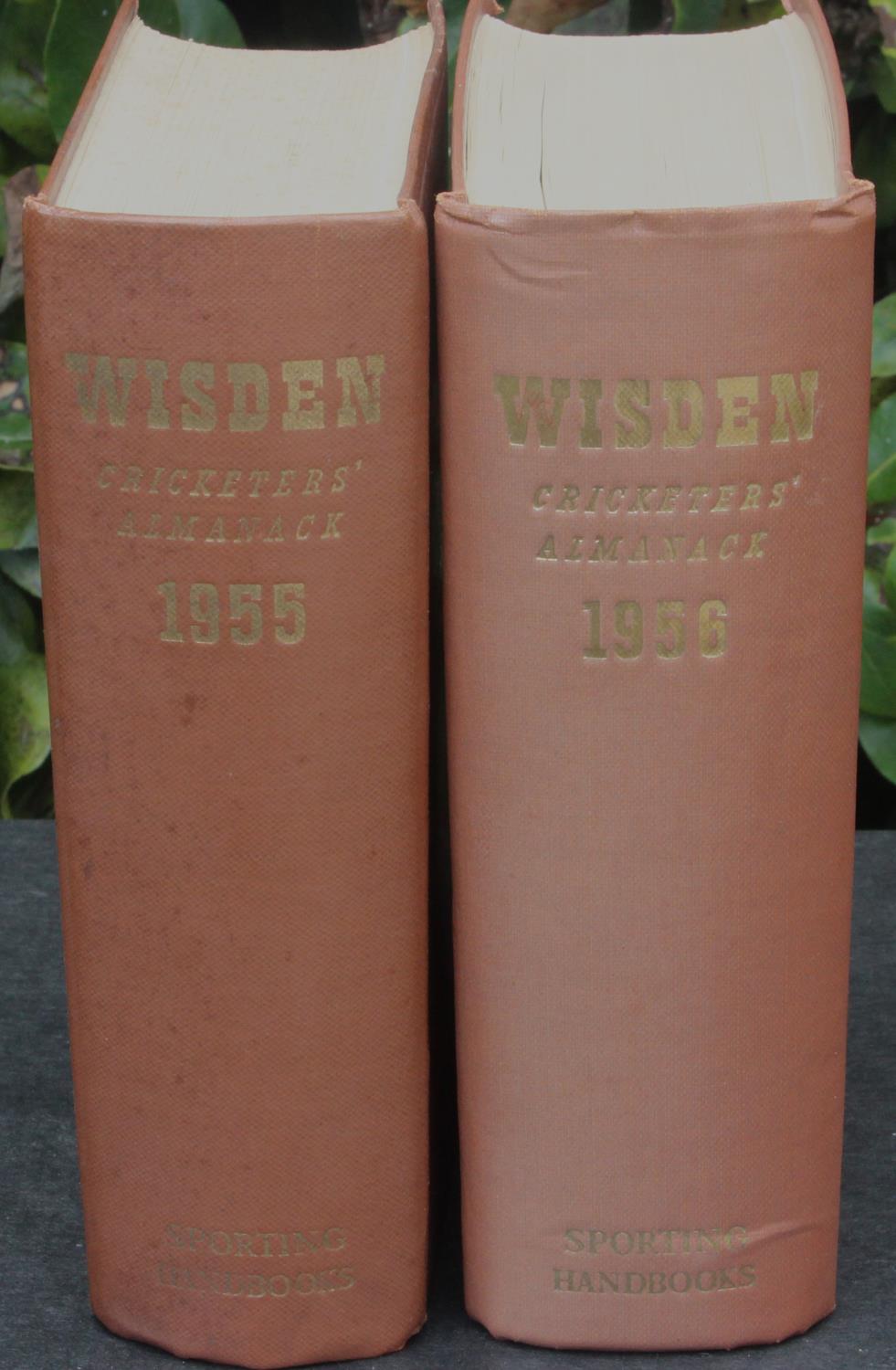 Wisden Almanacks 1955 & 1956 Hardback Brown Boards Very Good Condition (2)