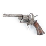 Victorian 6 Shot Pinfire pocket Revolver with Walnut handle unmarked. Condition - Wear