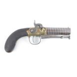 Late Georgian Percussion cloak pistol with Damask barrel, integral ram rod, engraved foliate detail,