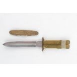 Adolf Hitler Deutschland Erwacht brass embossed pocket knife and a Post War Paratroopers Knife in