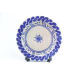 Wewelsburg Castle SS marked Pottery plate with blue glazed decoration marked to reverse 24cm in