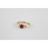 Ladies 9ct Yellow gold Oval Ruby claw set ring with Diamond set shoulders 2.4g total weight