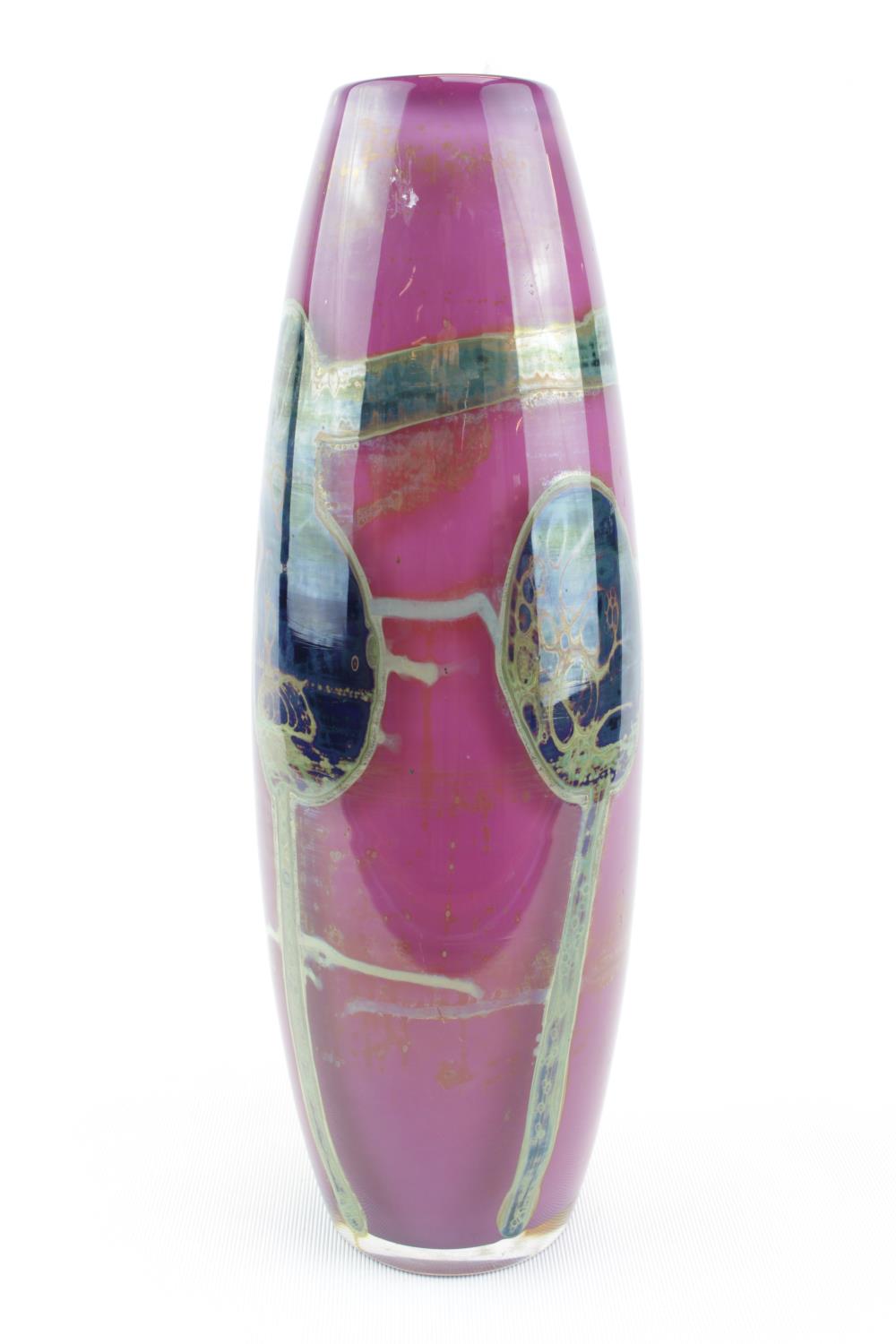 A Val Saint Lambert tapered cylindrical vase, designed by Samuel J. Herman, decorated in maroon - Image 2 of 3