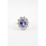 Ladies 18ct Yellow Gold Tanzanite and Diamond Cluster Ring. Tanzanite 2.46ct surrounded by 10