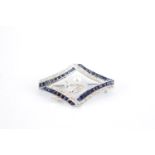 18ct White Gold Sapphire and Diamond 'Flower' pin brooch with single pearl at the centre.