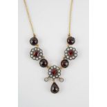 Good Quality Ladies Necklace set with Cabochon Garnets, Square cut Garnets surrounded by Seed pearls