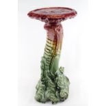 Late 19thC Majolica Jardinière base of Foliate design of green and Red glaze 56cm in height