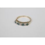 Ladies 9ct Gold Diamond & Blue Cut Stone ring in carved setting, 2.5g total weight Size R