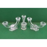 Set of 3 Val Saint Lambert 2 Branch Art Deco Style 2 Branch candelbras with etched marks to base