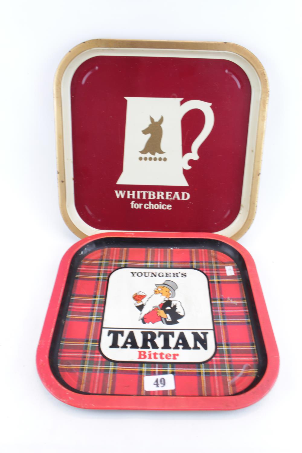 Collection of 5 Vintage Pub Trays Inc. Tartan Beer, Silk Cut, Whitbread Trophy etc