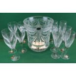 Grand Taille Main Crystal Champagne Bucket with Diamond and Foliate design and 2 Sets of 6 Cut