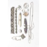 Collection of assorted Silver Jewellery inc. Burmese Silver Bracelet, Silver mother of pearl handled