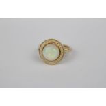 Good Quality Circular 18ct Yellow Gold Cabochon rub over set Opal ring, Opal 10mm surrounded by