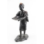 Late 19thC Bronze of a woman with rice paddy sieve, unmarked 32cm in Height. Condition - Rivet