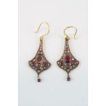 Pair of Edwardian Ruby and Diamond earrings with central rub over Ruby droplet within Milligrain set