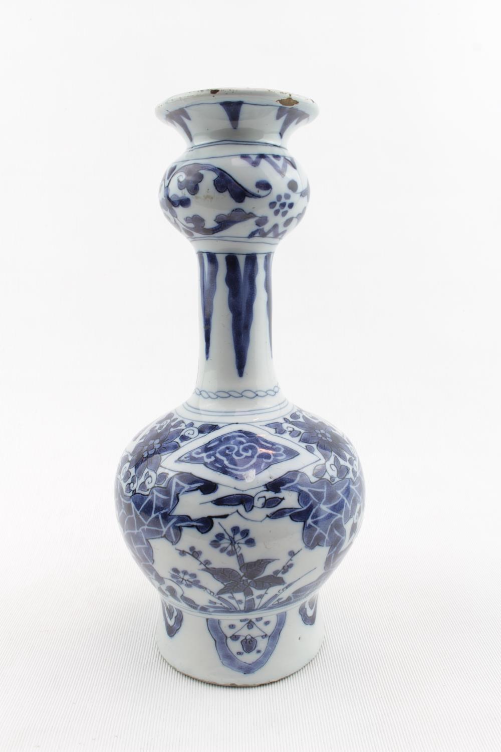 19thC Dutch Delft knobbelvase of Baluster form in Chinese decoration 25cm in Height. Condition -