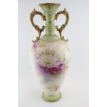 19thC Royal Bonn Vase with hand painted Floral decoration with gilded handles 48cm in Height. Repair