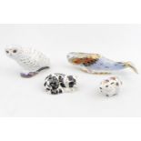 Collection of Royal Crown Derby Paperweights Oceanic Whale Collectors Guild, Snowy Owl Collectors