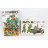 2 Boxed Tamiya German Plastic Model kits 'German Machine Gun Troops Infantry' and 'BMW R75 with Side