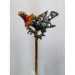 A Victorian stick pin with diamond and enamel bird