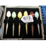 Six sterling enamel spoons (i.c)