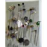 Two Charles Horner silver swivel headed hat pins and other Victorian and Edwardian hat pins