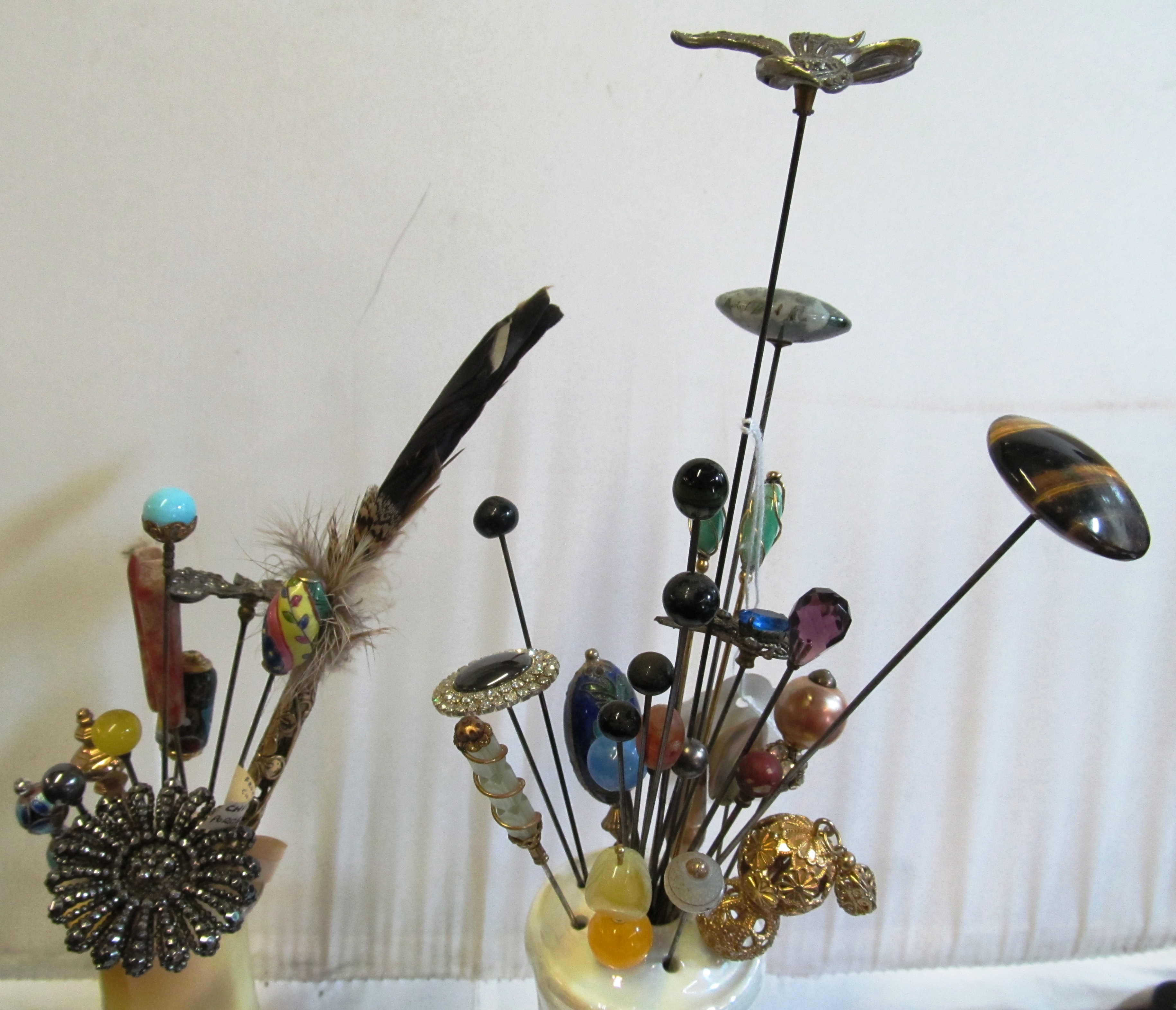 Various decorative hat pins in two hat pin holders - Image 2 of 2