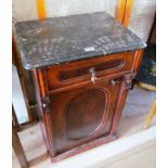 A Victorian walnut bedside cabinet with marble top