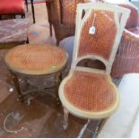 A gilt stool with cane seat and a chair