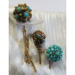 Three Victorian stick pins all set turquoise