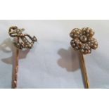 A Victorian stick pin seed pearl flower and another seed pearl anchor (i.c.)