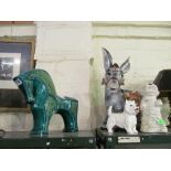 A horse money box, donkey (a/f) and two dogs