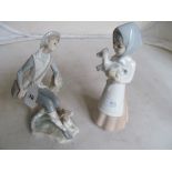 A Lladro figure man and dog and another Spanish figure