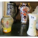 A Noritake vase (restored), Royal Doulton Ophelia vase, large lustre tankard and Belleek vase