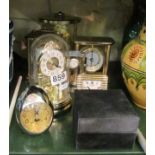 Various modern carriage clocks, three hundred and sixty five day clocks etc