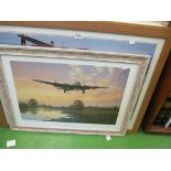 A limited edition print Lancaster Dawn and two other prints World War planes