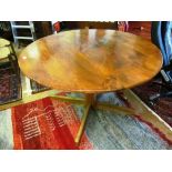 A Maloof style circular walnut table on base and chair (was seen at an exhibition in 1980 where it