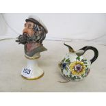 A Capodimonte sailor bust and a Dutch jug.