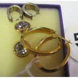 A pair 9ct gold earrings, pair silver earrings and another pair
