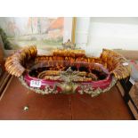 A large majolica bowl ornate brass base (a/f)