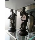 A pair of 19th Century spelter figures classical ladies one holding sheaves of wheat the other