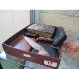 An antimony box, cigarette case, two penknives etc