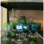 Various green 19th Century coloured drinking glasses and other green glass