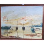 Maxima Boudan - oil on canvas moored boats dated 1965