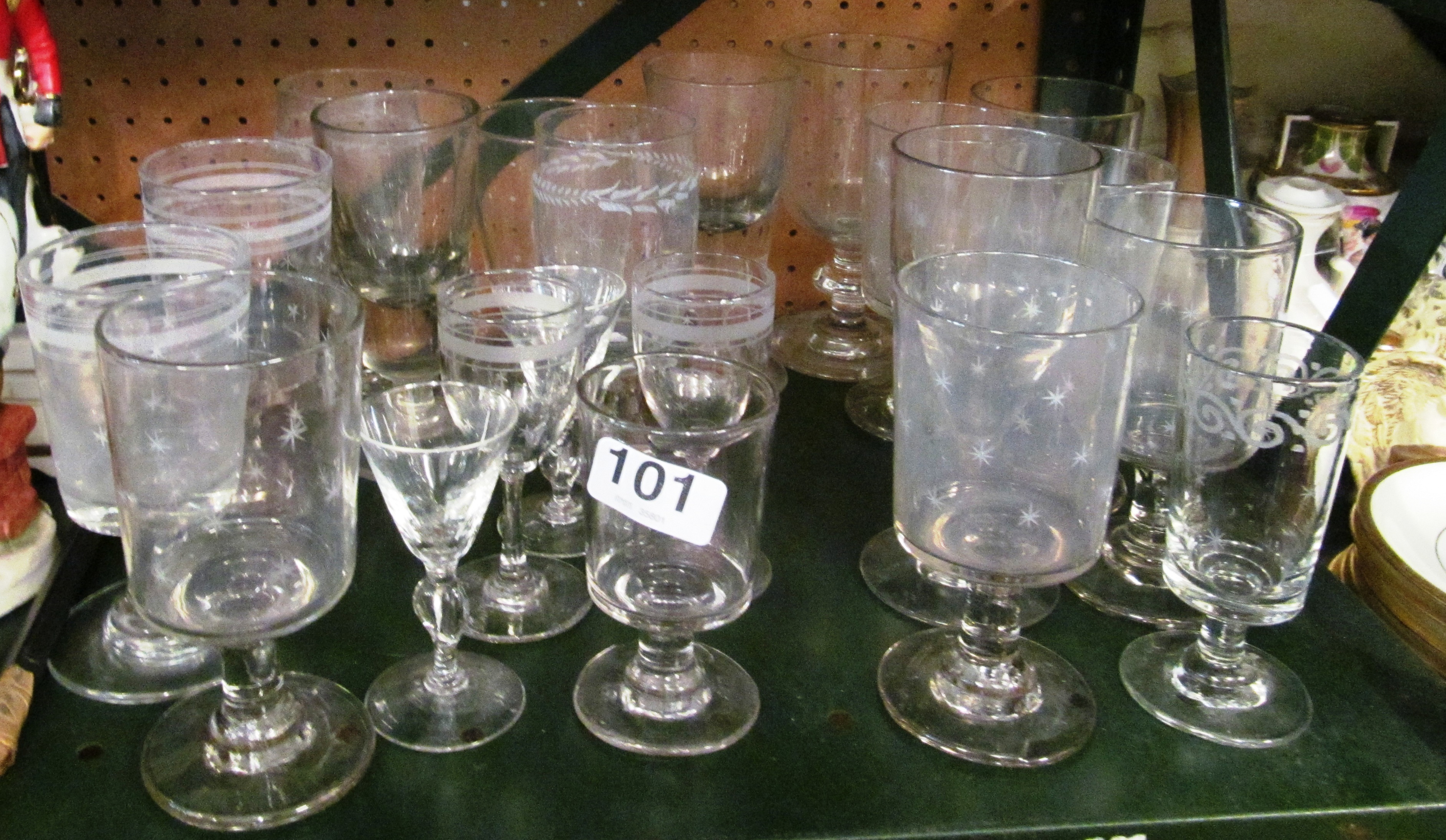 A collection of Georgian and later antique glass to include ale glasses and cordials