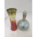 A shaded glass vase decorated flowers signed Legras and another opalescent glass vase decorated
