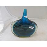 A large Mdina glass narrow ovoid shaped vase blue and green colouring