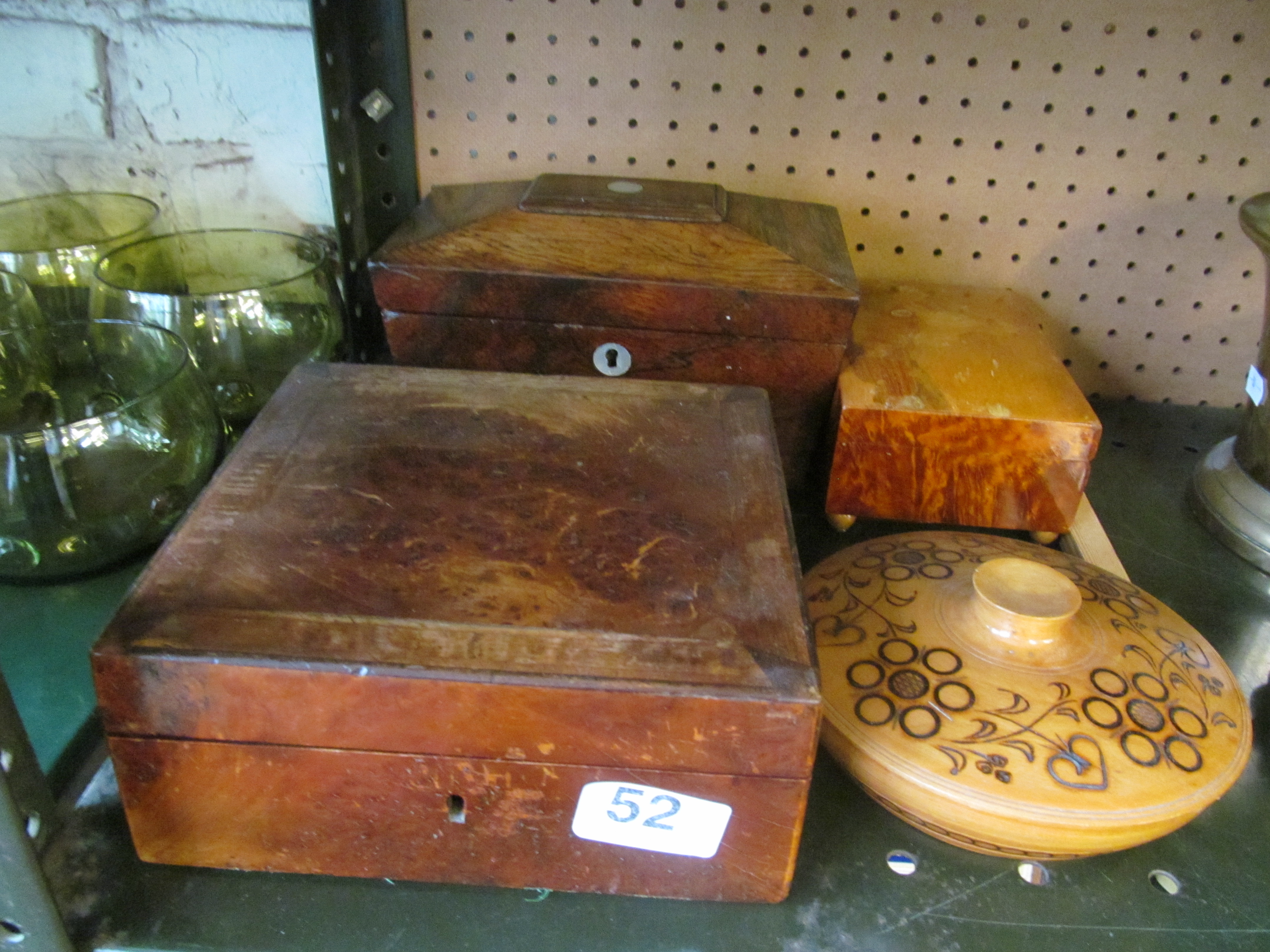 A 19th Century tea caddy and three boxes