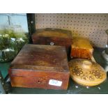 A 19th Century tea caddy and three boxes