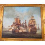 BRANDRETT - oil Battle at Sea signed in gilt frame